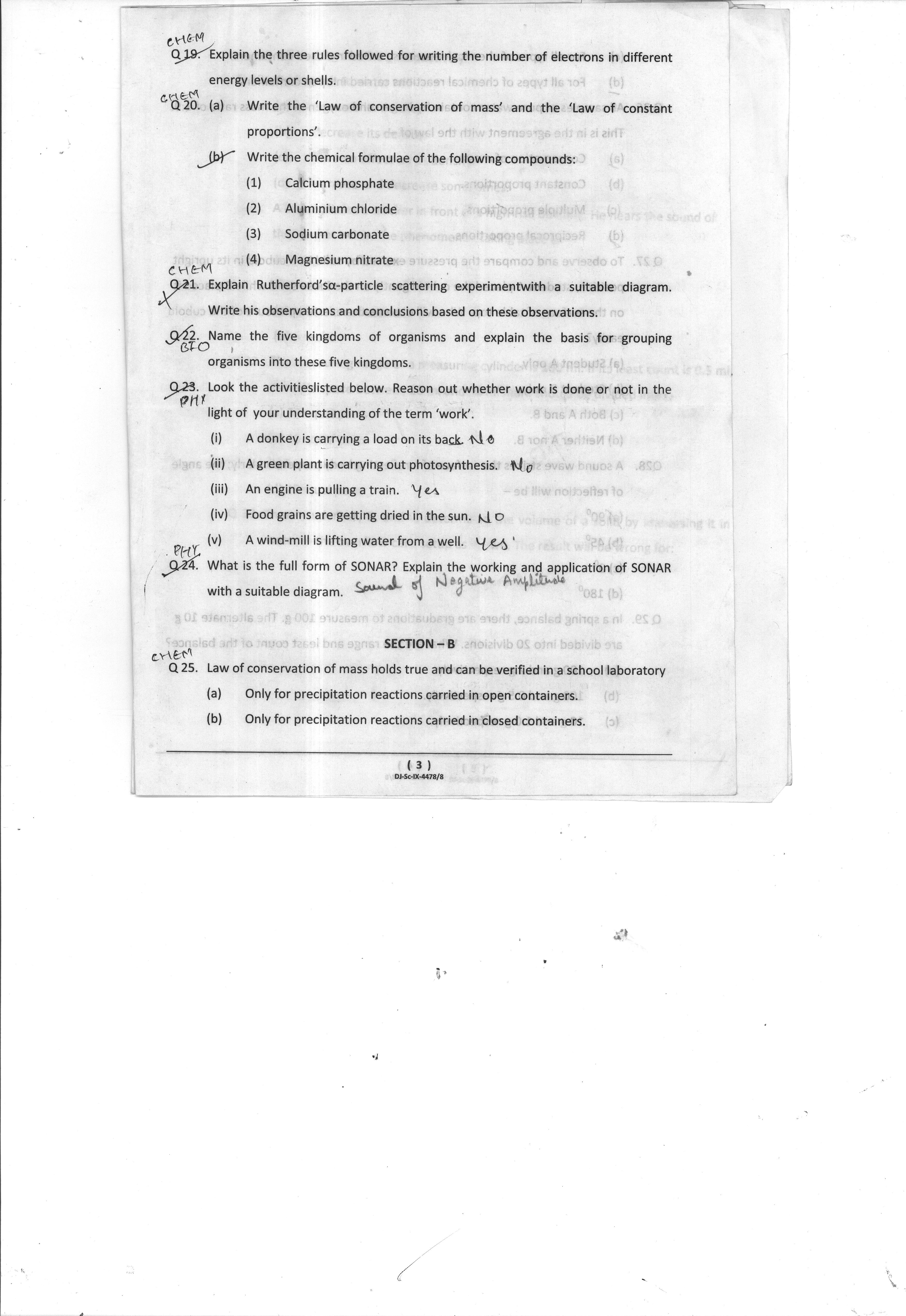 Cbse science papers for class 9